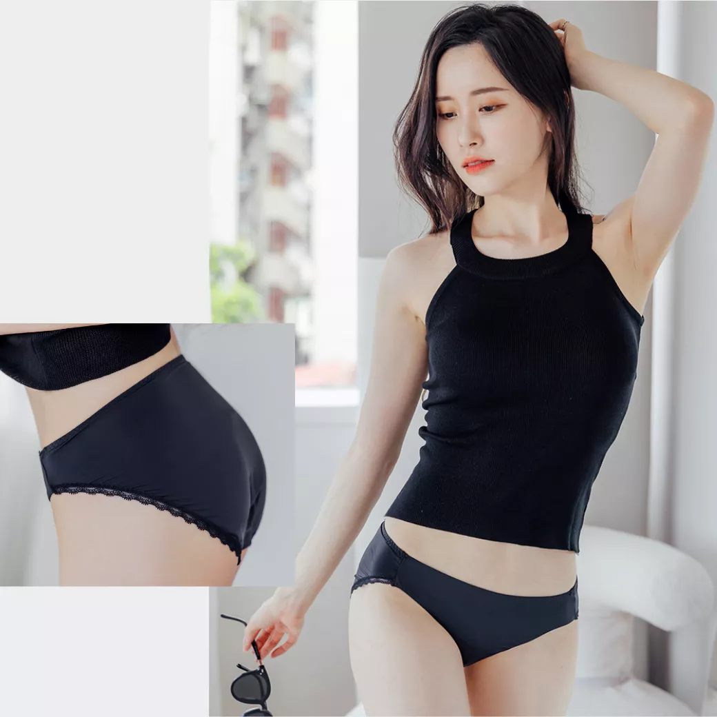 NEONER高衩顯腿長三角低腰抗菌內褲｜修飾腿型 × 銀離子抗菌除臭 × 舒適親膚不緊勒-黑色