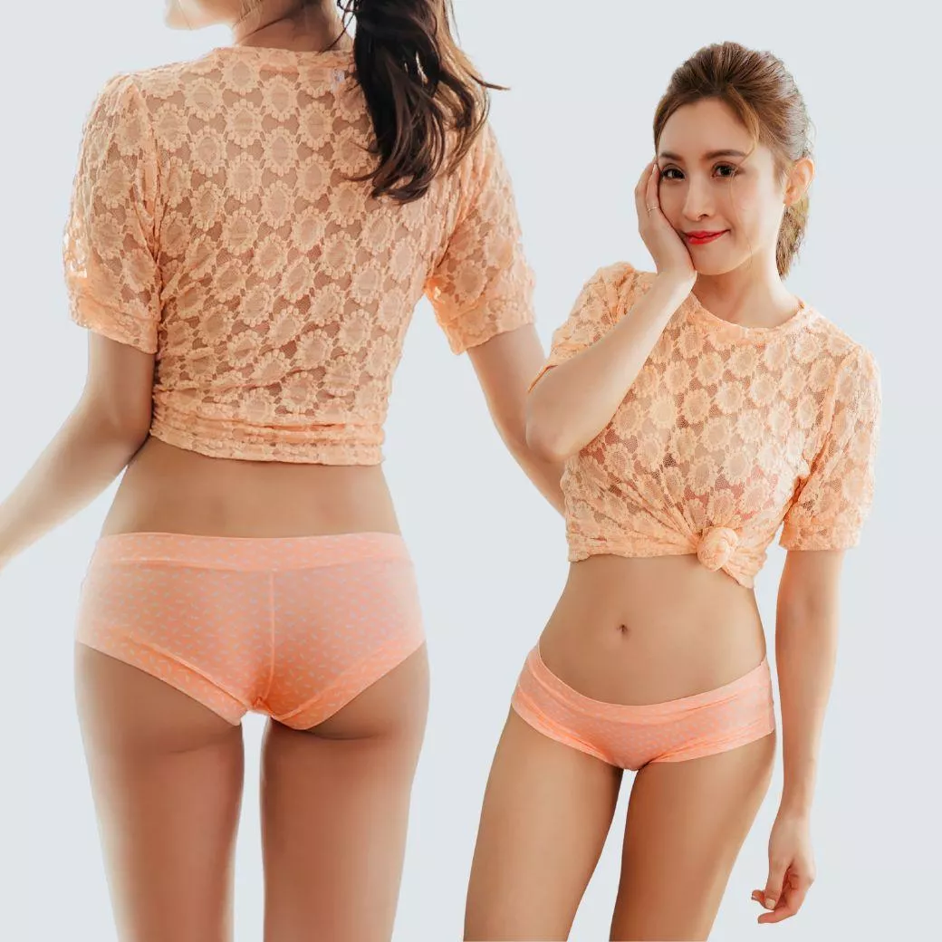 【SKYLIE銀離子】女款低腰內褲 無痕摺邊 抗菌舒適 俏麗性感-橘底白點