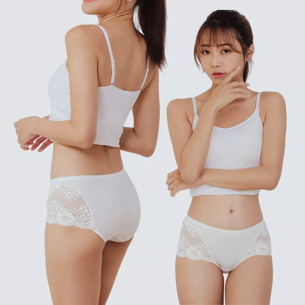 【SKYLIE銀離子抗菌內褲】柔魅蕾絲中腰平口款｜透氣親膚・抑菌除臭・長效舒適-白色