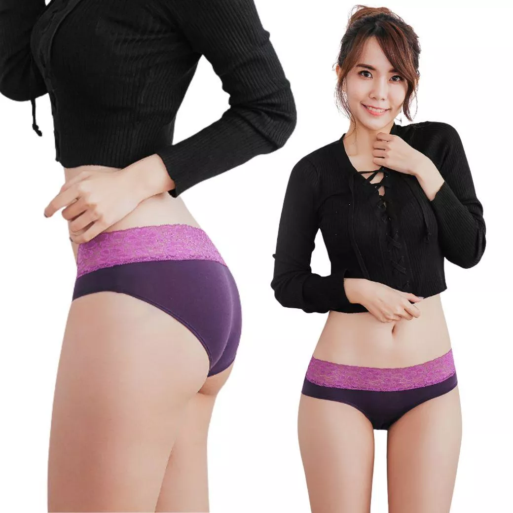 【SKYLIE銀離子】寬蕾絲天絲棉低腰褲｜抗菌除臭、親膚透氣不悶熱-葡萄紫