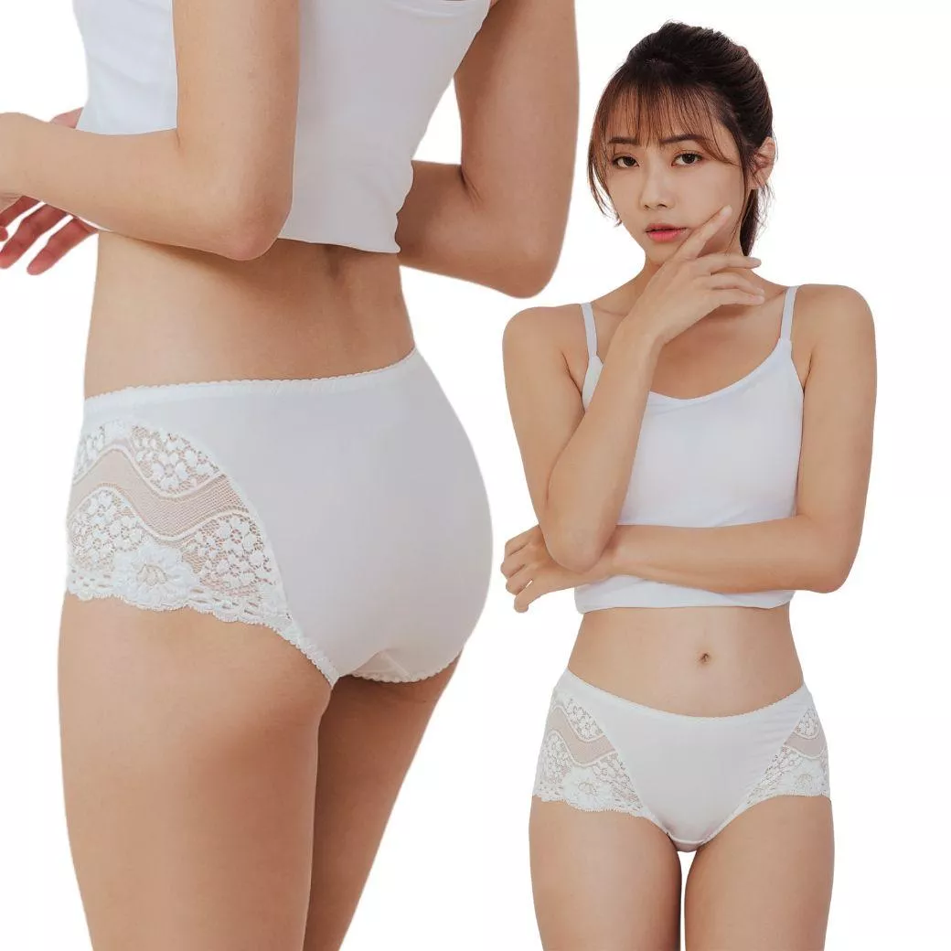 【SKYLIE銀離子抗菌內褲】柔魅蕾絲中腰平口款｜透氣親膚・抑菌除臭・長效舒適-白色