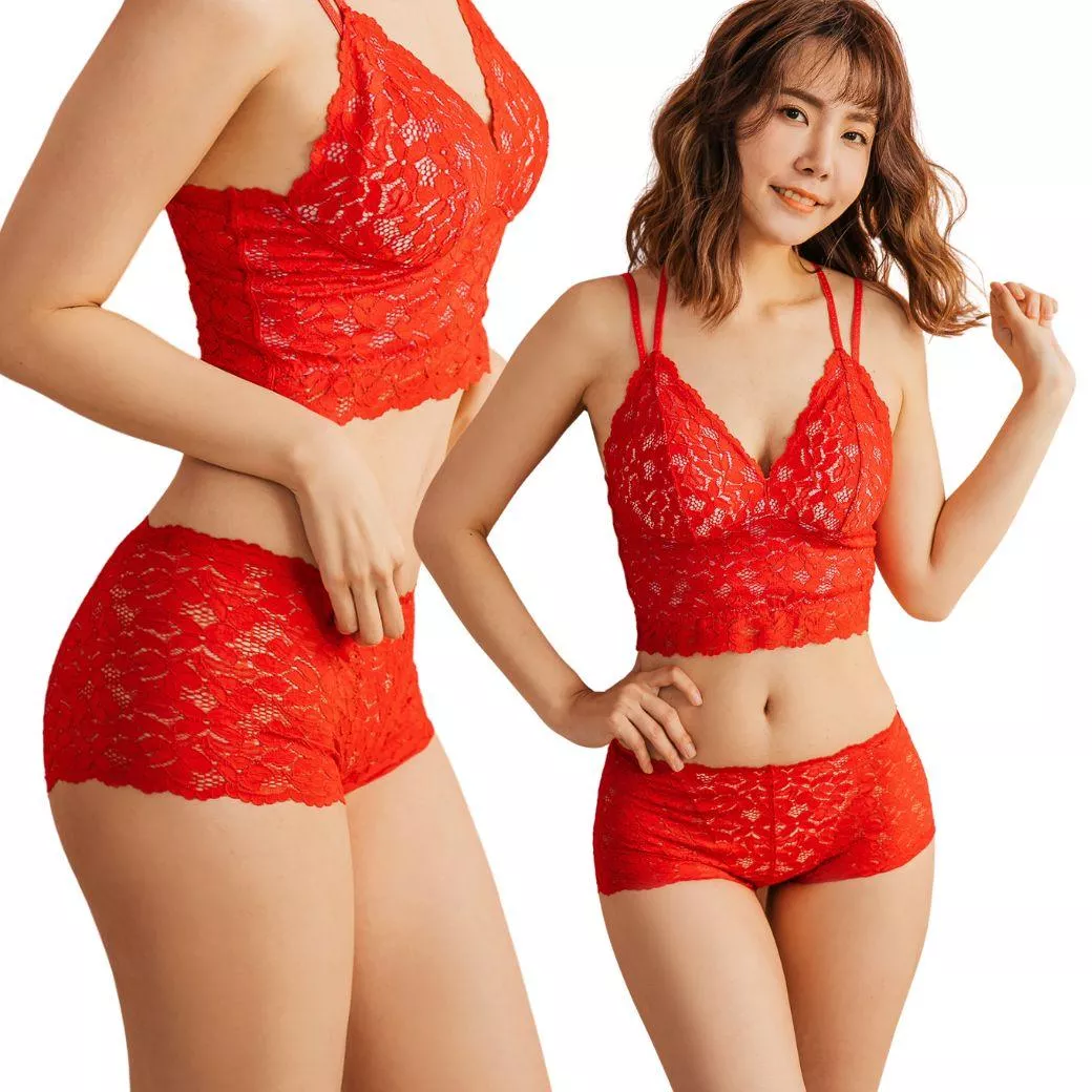 【NEONER銀離子】立體鏤空蕾絲中腰抗菌內褲｜優雅透氣 ×  親膚不刺激-紅