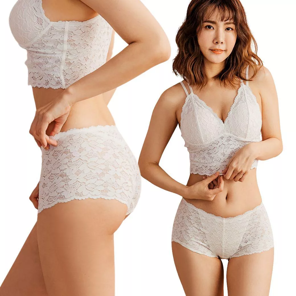 【NEONER銀離子】立體鏤空蕾絲中腰抗菌內褲｜優雅透氣 ×  親膚不刺激-米白色