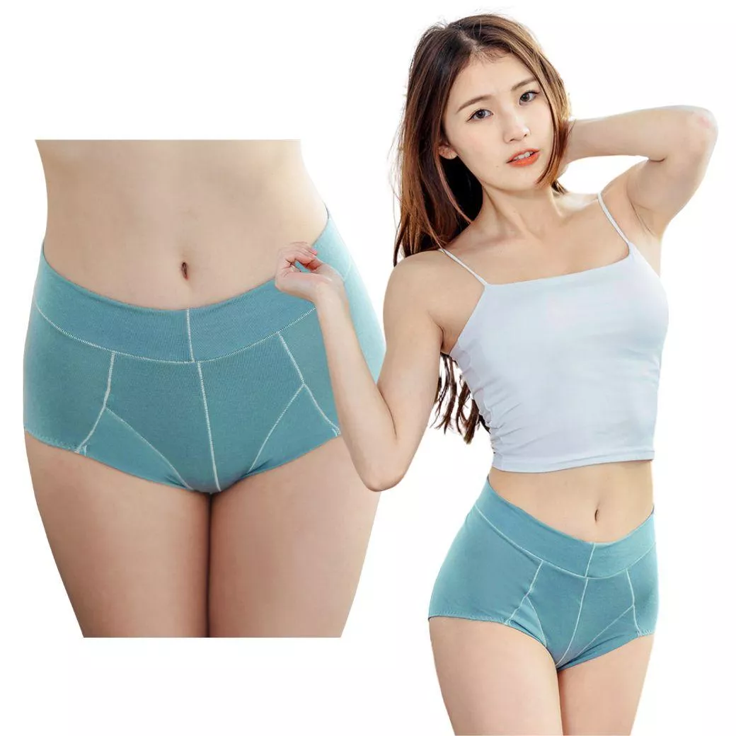 【NEONER銀離子】天絲棉親膚高腰緊腹摺邊褲｜99%抗菌除臭、無痕舒適-湖水綠