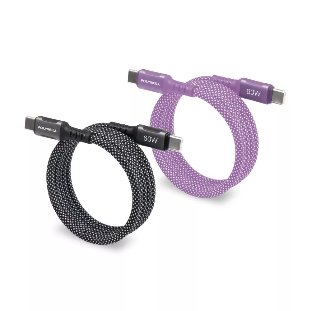 POLYWELL 磁吸收納PD快充線 C To C 鋁合金 編織線 適用iPhone16 安卓平板 Lightning