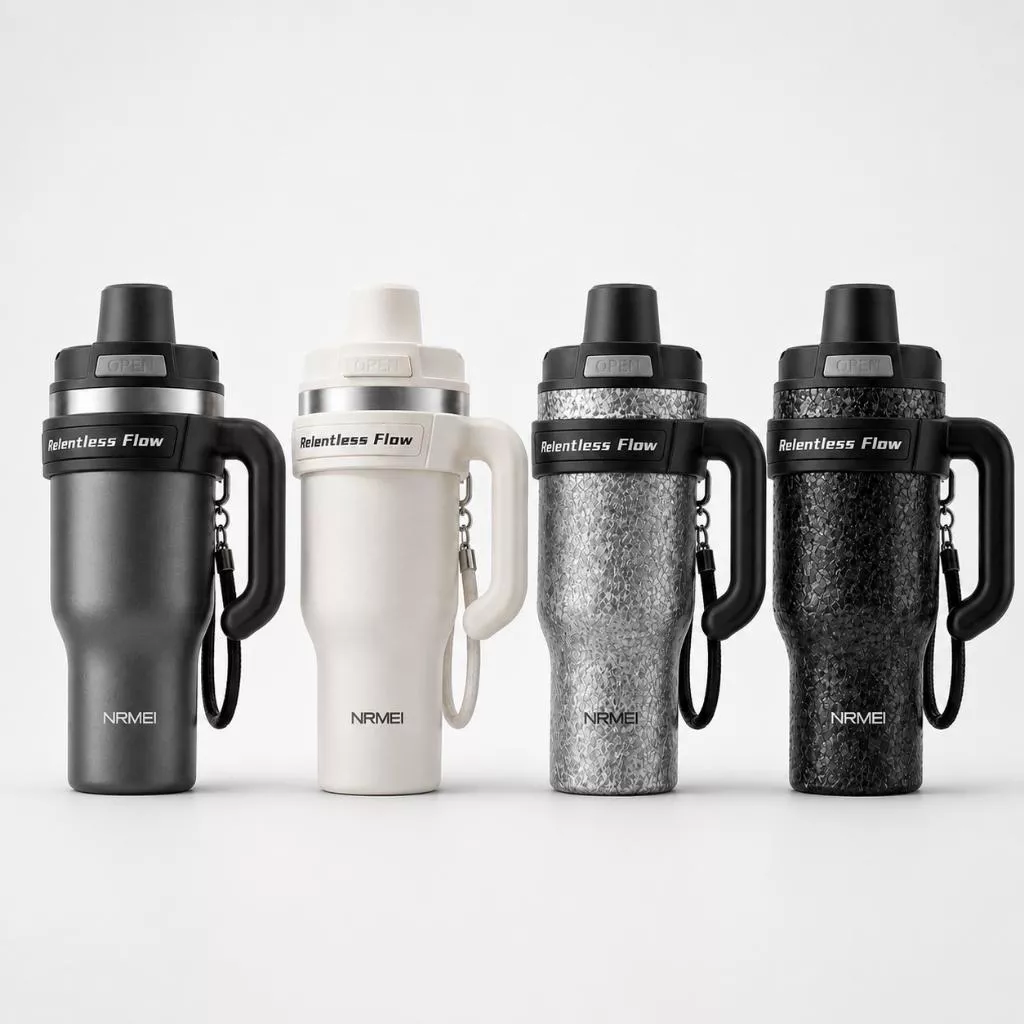 NRMEI 破界冰霸杯 950/1250ml 陶瓷覆層或是鍍鈦內膽可選加送編織提繩 可泡茶倉大容量保溫保冷吸管杯