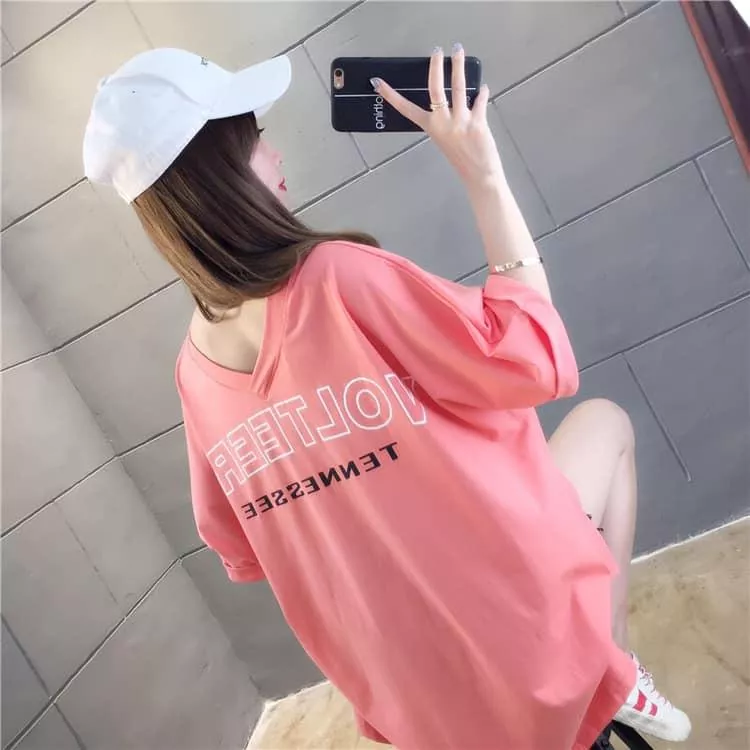 字母印花V領長款T2色 M-2XL