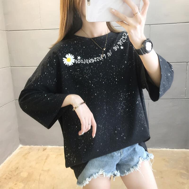 小菊花滿版閃亮印花T兩色 M-2XL