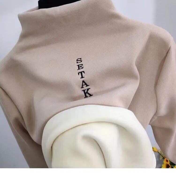 雙面磨毛半高領刺繡打底衫S-3XL 4色