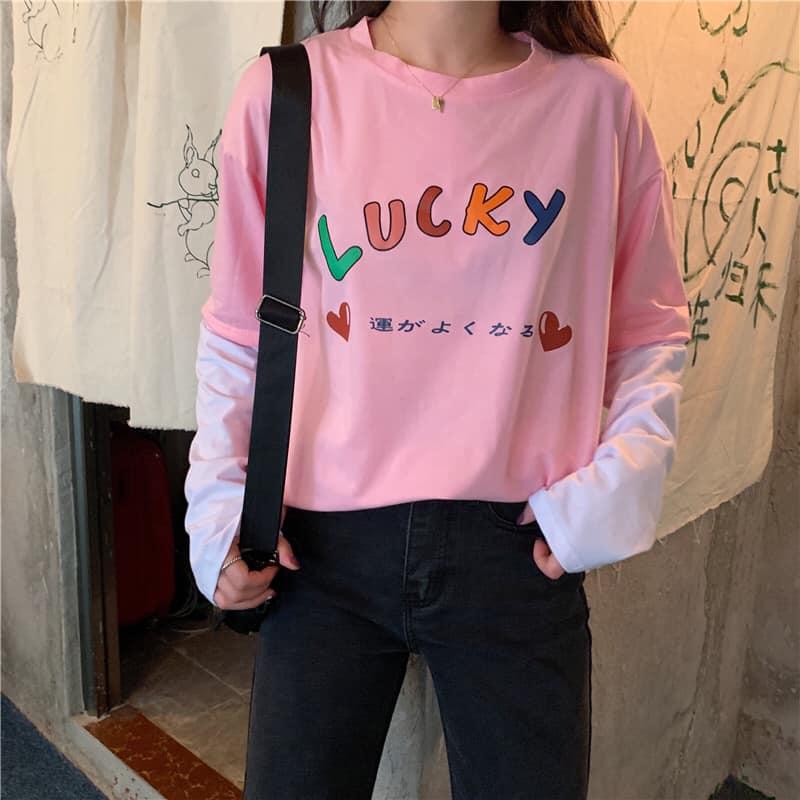 早春假兩件lucky印花長T M-XL