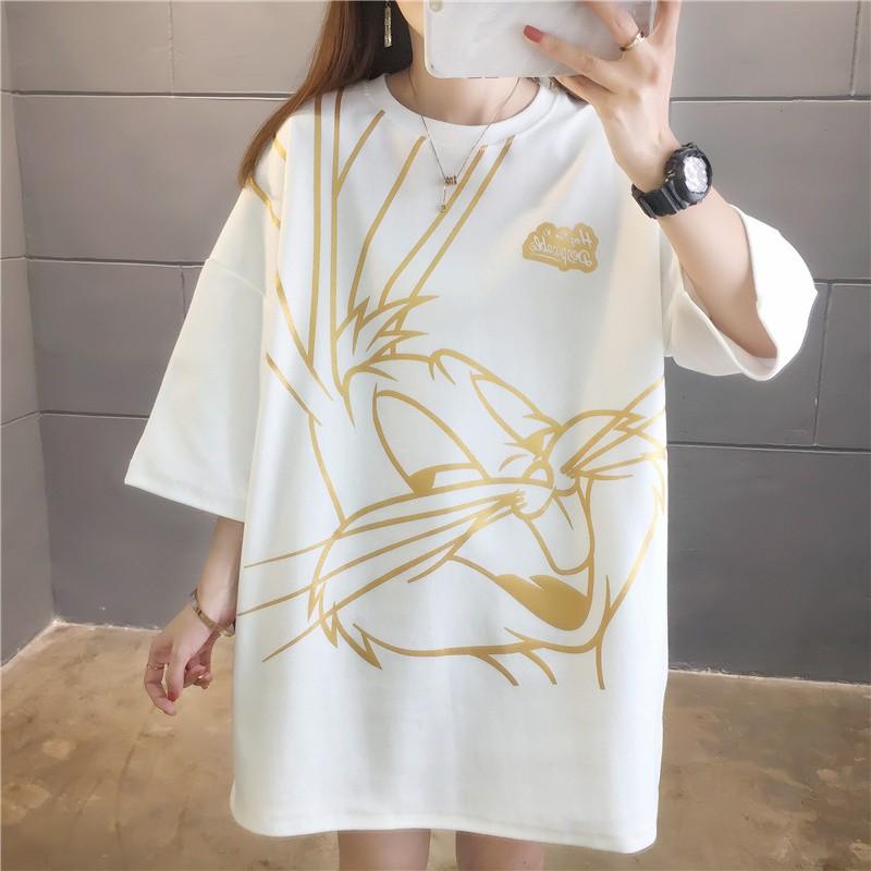 韓版春夏燙金卡通兔子短袖T恤3色 M-2XL