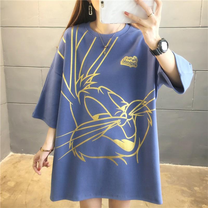 韓版春夏燙金卡通兔子短袖T恤3色 M-2XL