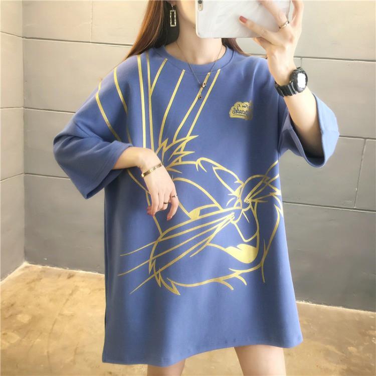 韓版春夏燙金卡通兔子短袖T恤3色 M-2XL