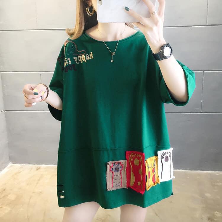 春夏貼布貓掌刺繡T桖 M-2XL 4色