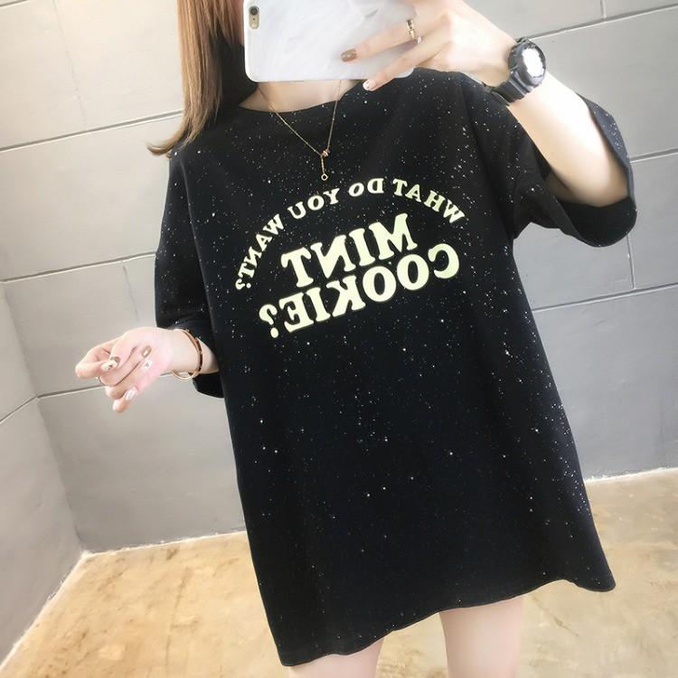 夏季新款字母印花韓版中長款上衣3色 M-XL