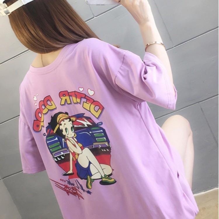 韓版可愛卡通印花露背蝴蝶結正反兩穿T恤2色 M-2XL