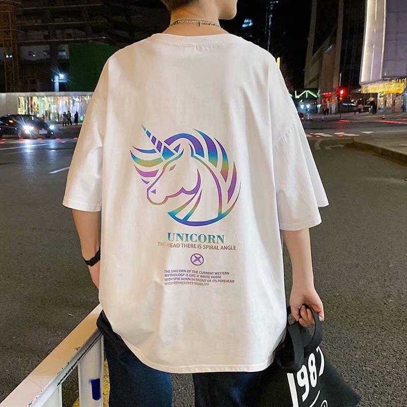 男款簡約獨角獸休閒圓領五分袖T桖5色 M-3XL