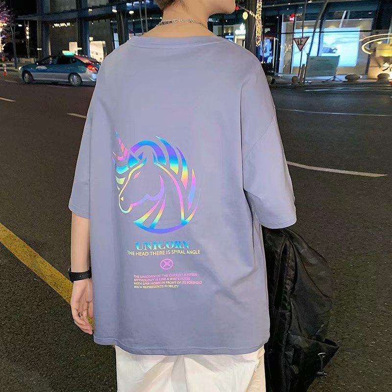 男款簡約獨角獸休閒圓領五分袖T桖5色 M-3XL