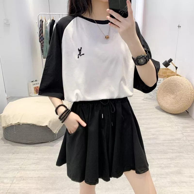 春夏短褲顯瘦泫雅風兩件套裝女裝短裙T2色 M-2XL