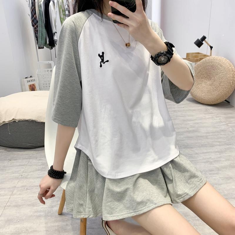 春夏短褲顯瘦泫雅風兩件套裝女裝短裙T2色 M-2XL