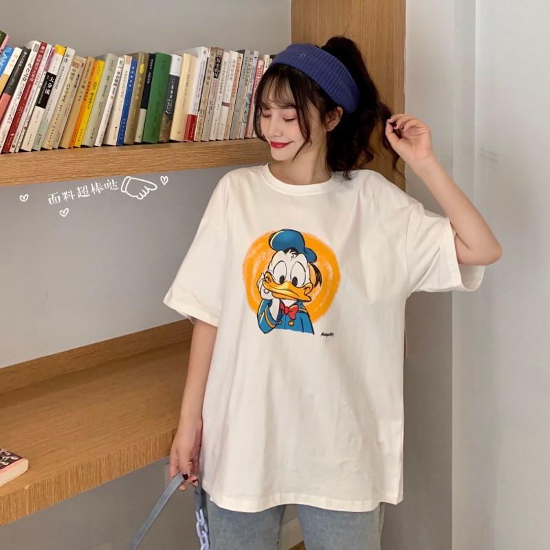 港風chic卡通鴨短袖ins半袖上衣T 2色 M-XL