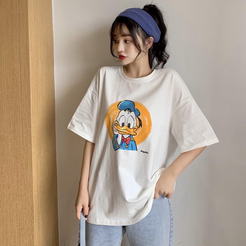 港風chic卡通鴨短袖ins半袖上衣T 2色 M-XL