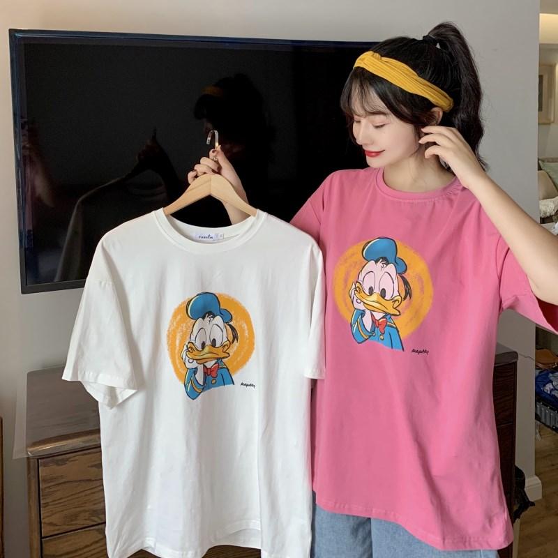 港風chic卡通鴨短袖ins半袖上衣T 2色 M-XL