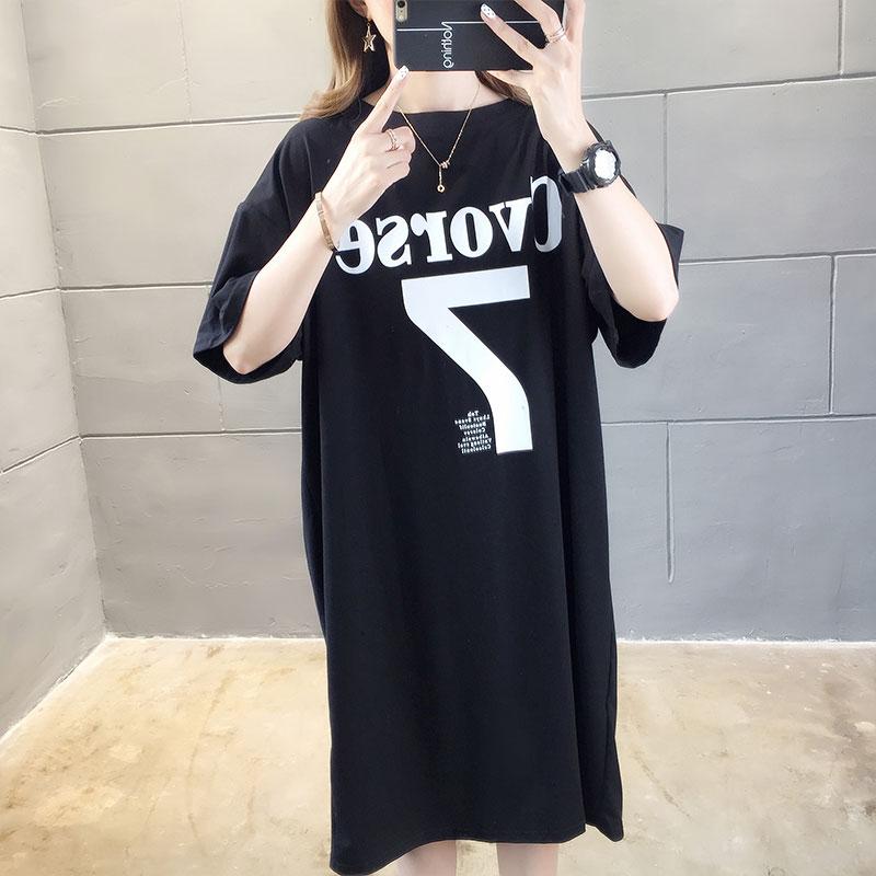 夏季中長款設計感字母背後摟空印花短袖T3色 M-2XL