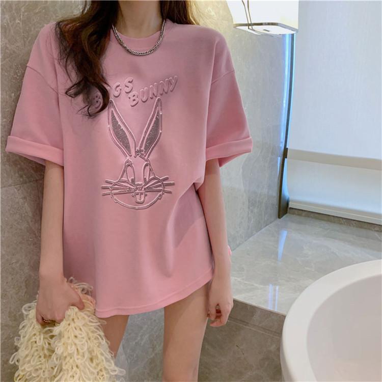 兔子鑲鑽新款夏季寬鬆短袖T桖3色 M-XL