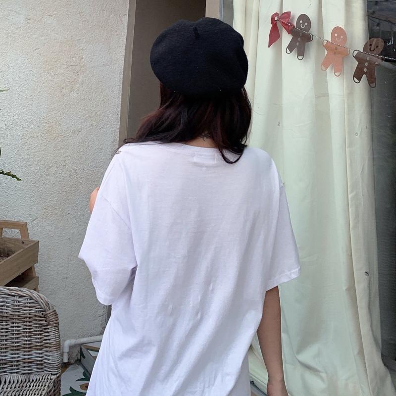 春夏撞色綁帶中長款假兩件短袖T桖2色 M-XL