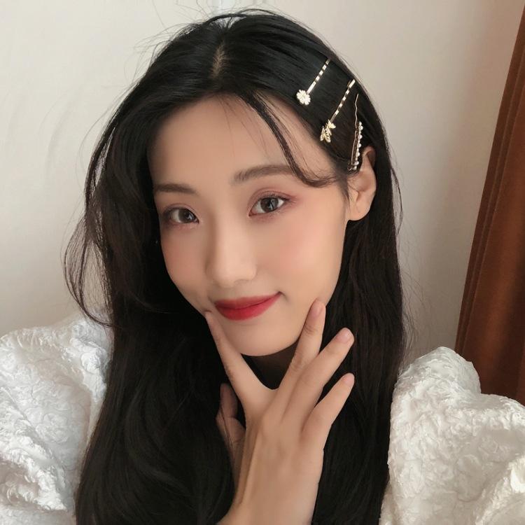 甜美三件套髮夾甜美少女花朵蝴蝶簡約珍珠鑲鑽髮飾