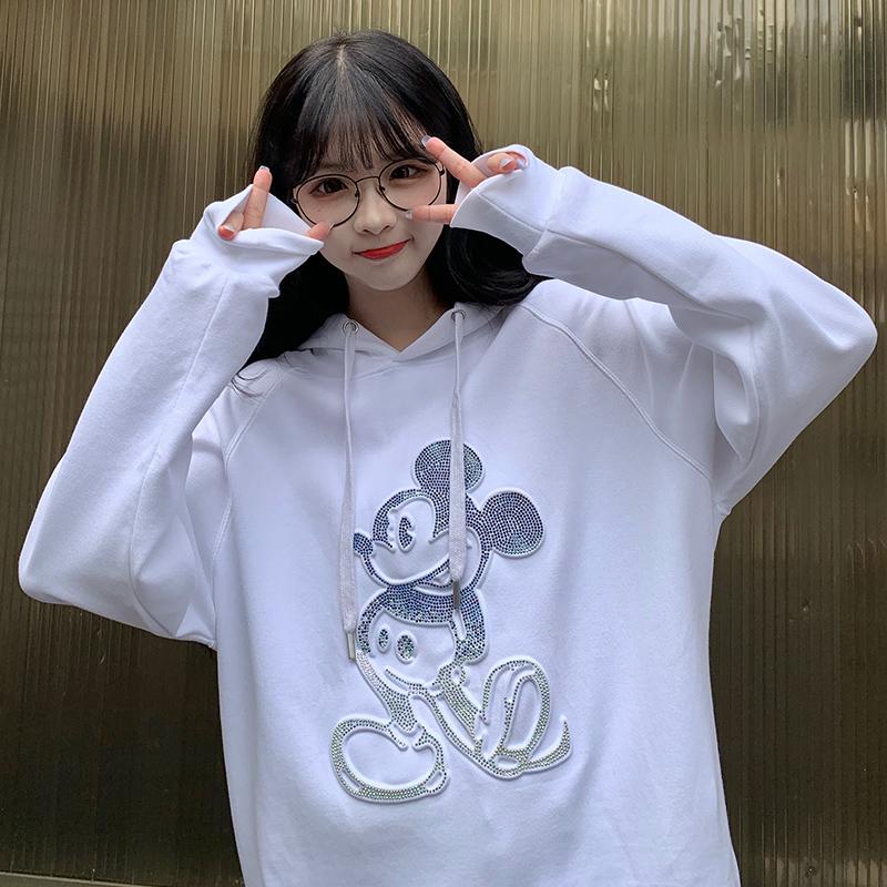 實拍！燙鑽米奇連帽薄款衛衣3色 M-XL