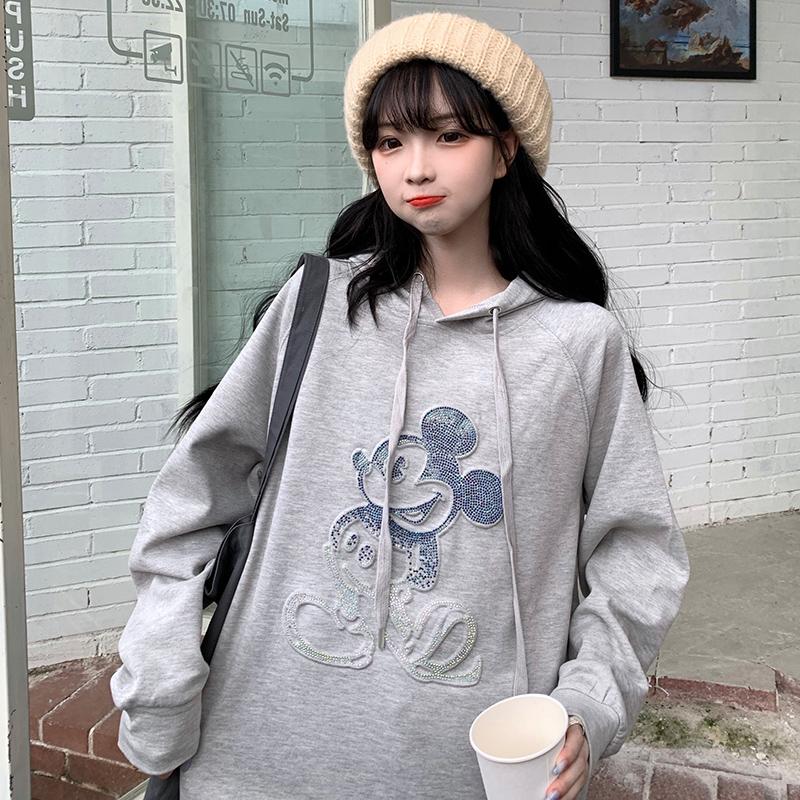 實拍！燙鑽米奇連帽薄款衛衣3色 M-XL