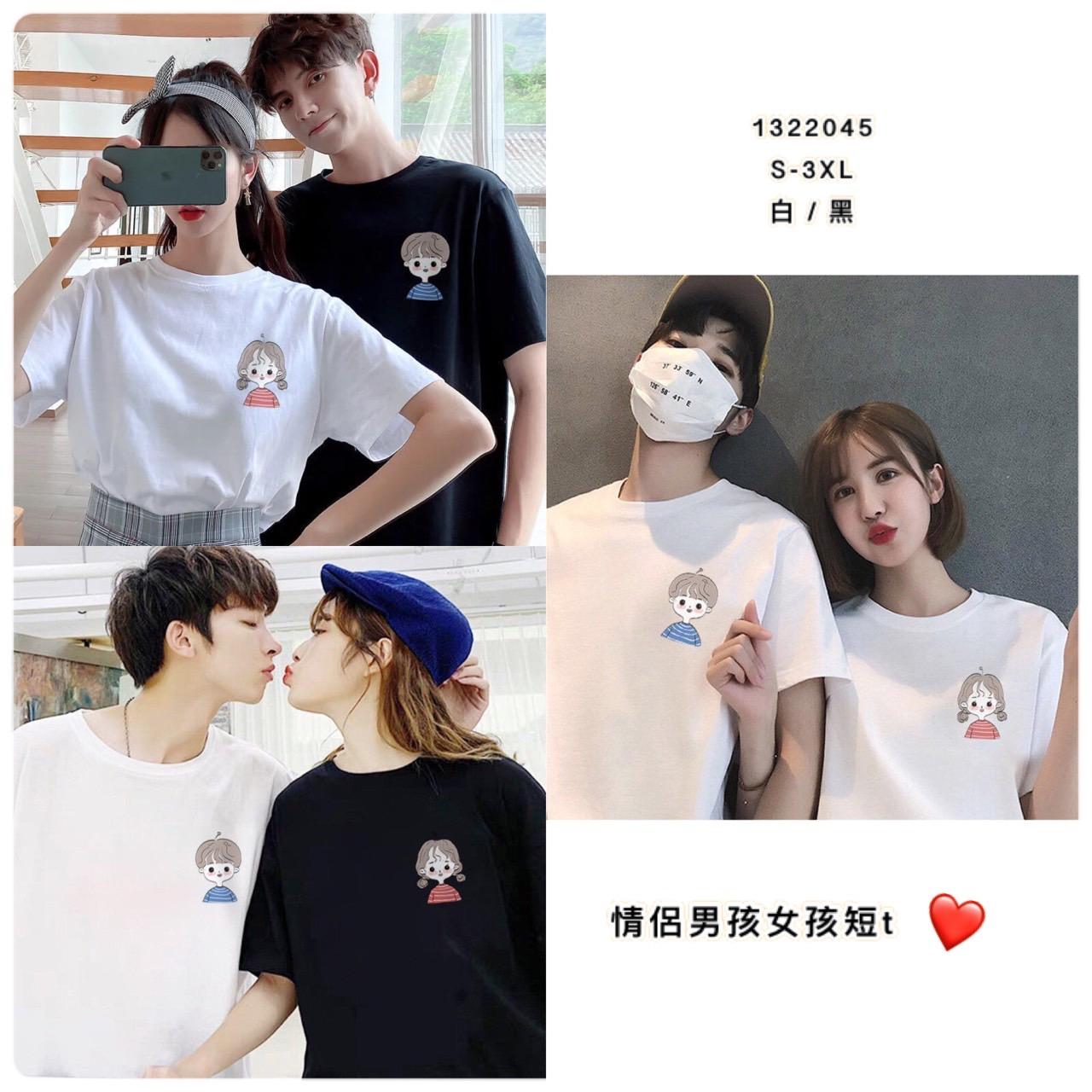 很仙的情侶閨蜜短T人像印花2色 S-3XL