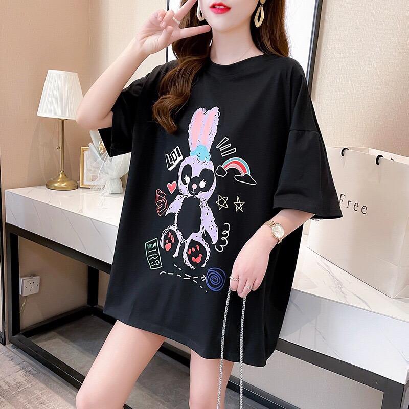 卡通甜美兔子印花短袖上衣3色 M-2XL