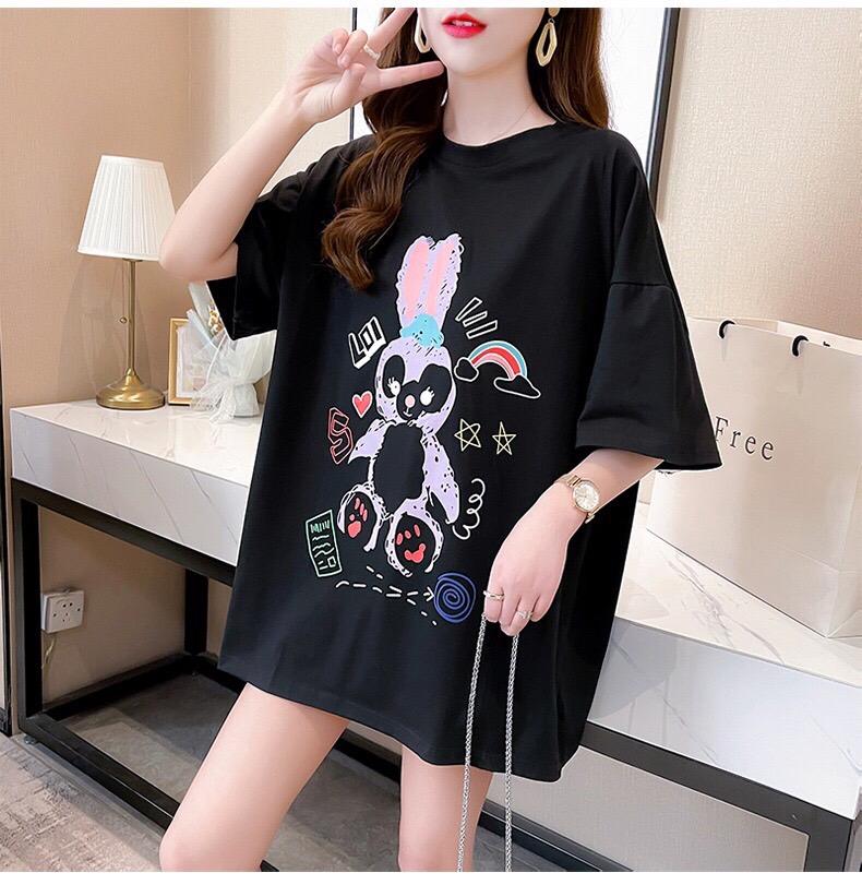 卡通甜美兔子印花短袖上衣3色 M-2XL