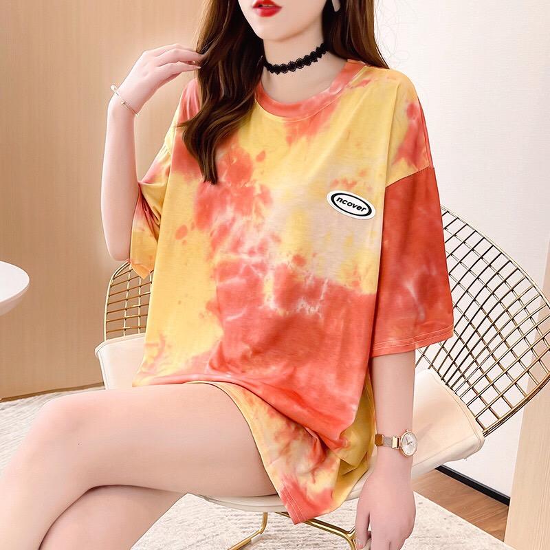 夏季寬鬆中長款紮染短袖T卹2色 M-2XL