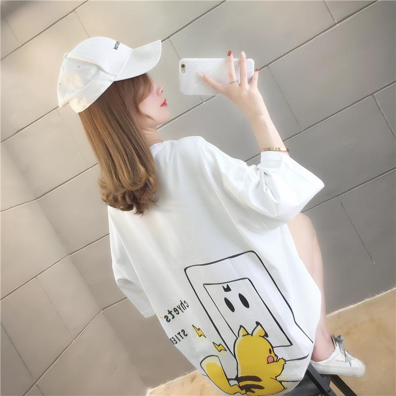 韓版寬鬆中長款卡通圓領短袖t卹3色 M-2XL