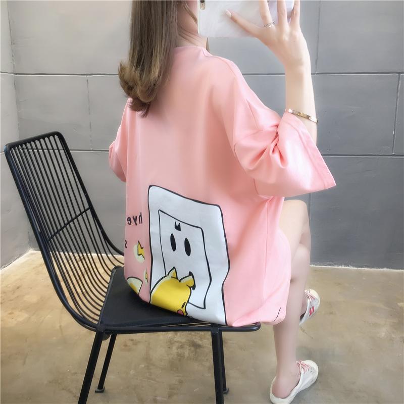 韓版寬鬆中長款卡通圓領短袖t卹3色 M-2XL