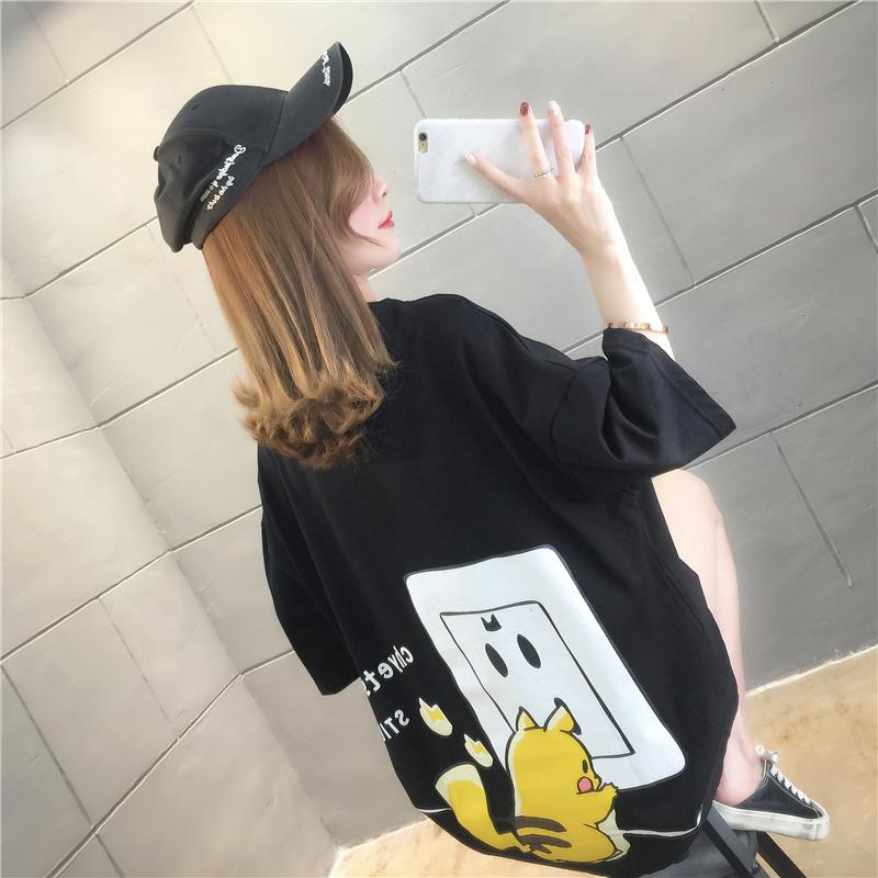 韓版寬鬆中長款卡通圓領短袖t卹3色 M-2XL