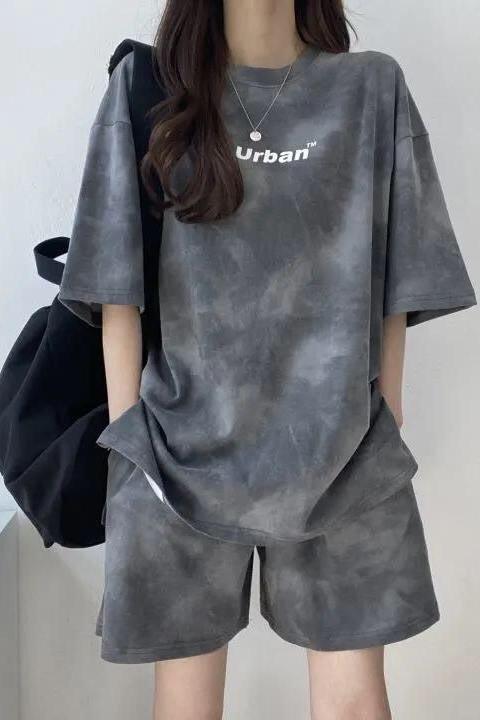 休閒運動扎染牛奶絲百搭套裝5色 M-4XL