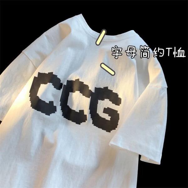 100%純棉男士字母小眾百搭上衣4色 S-4XL