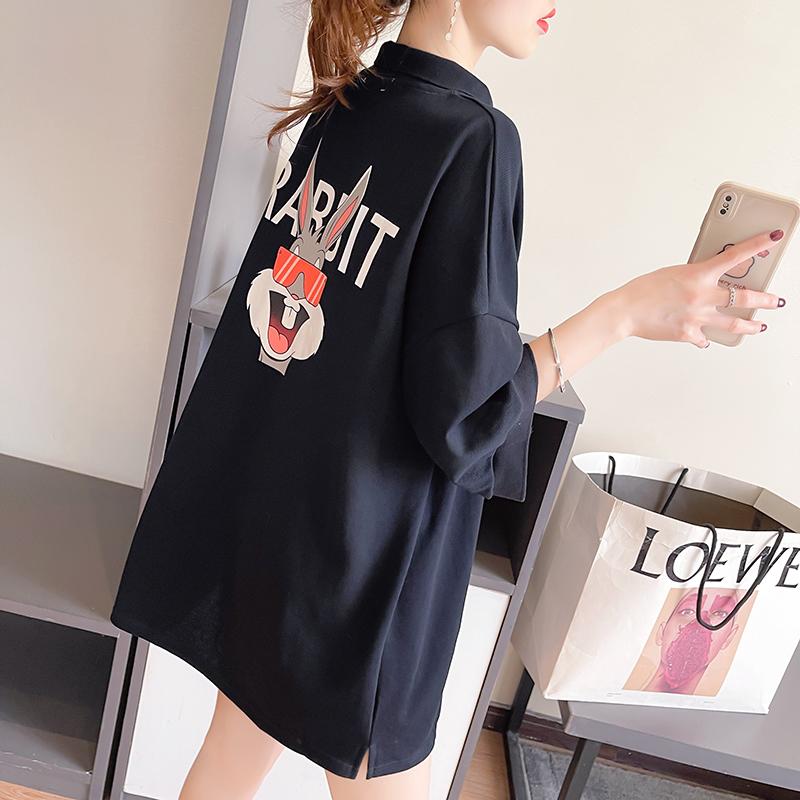 純棉短袖卡通印花翻領上衣女裝2色 M-XL