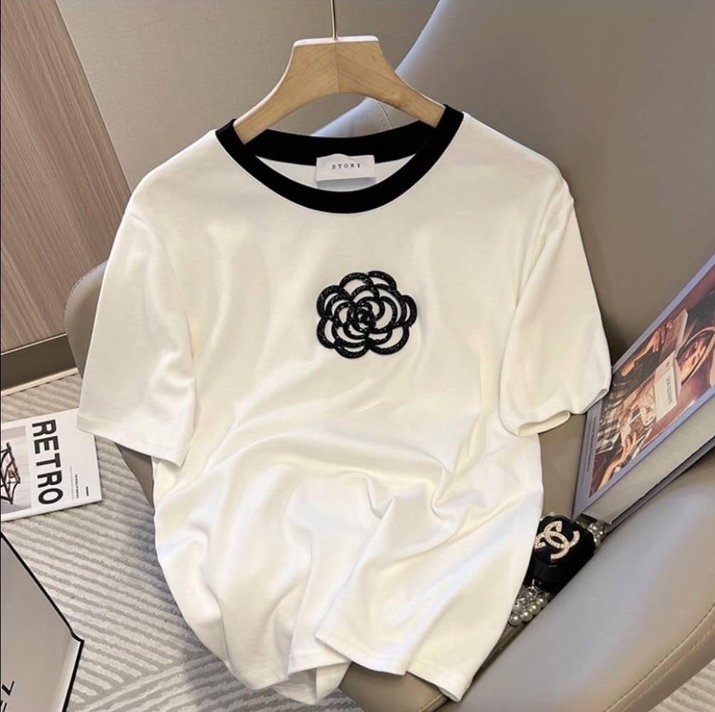 質量最好小香風山茶花冰瓷棉T桖2色 M-2XL