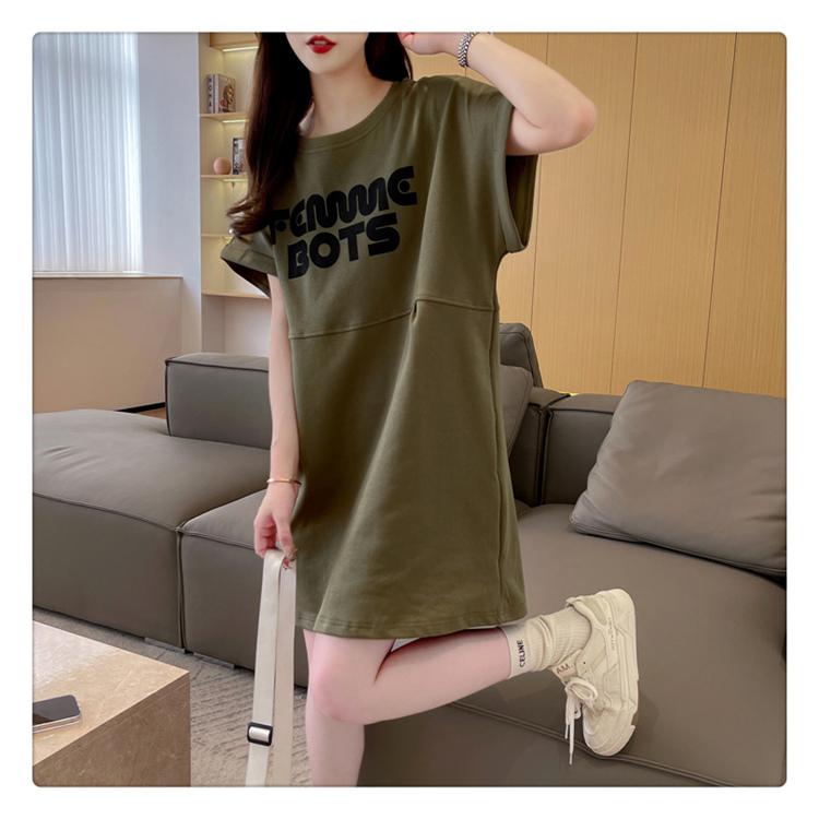 6535圓領字母印花短袖T卹裙三色 M-2XL