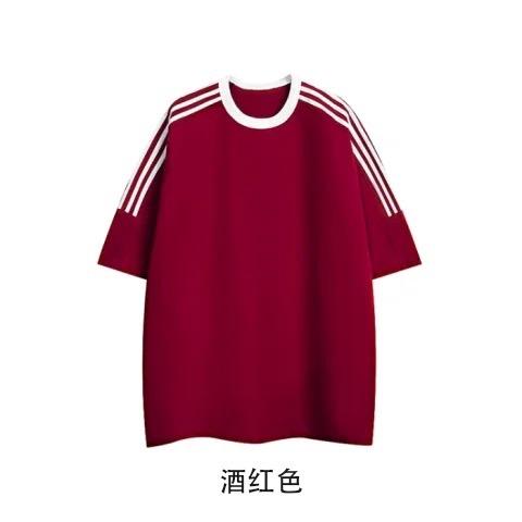 精梳棉三條槓牛角袖T恤四色 M-2XL