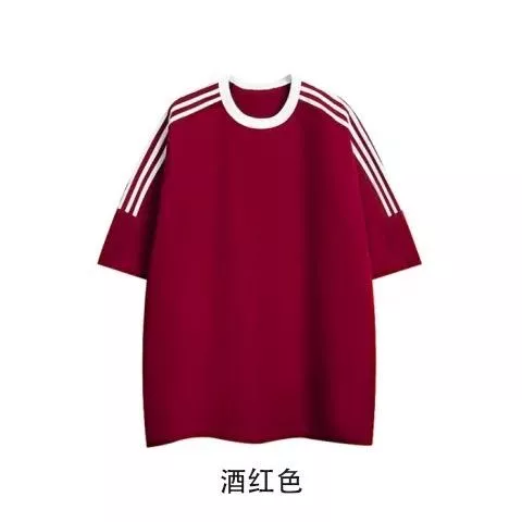 精梳棉三條槓牛角袖T恤四色 M-2XL