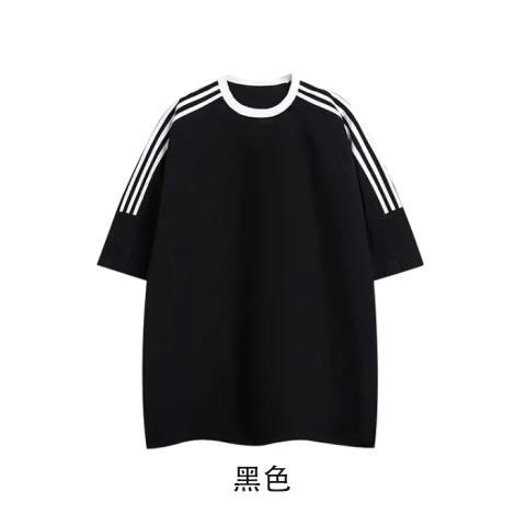 精梳棉三條槓牛角袖T恤四色 M-2XL