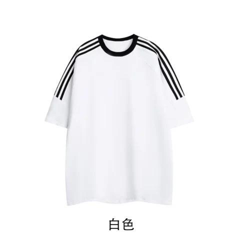 精梳棉三條槓牛角袖T恤四色 M-2XL