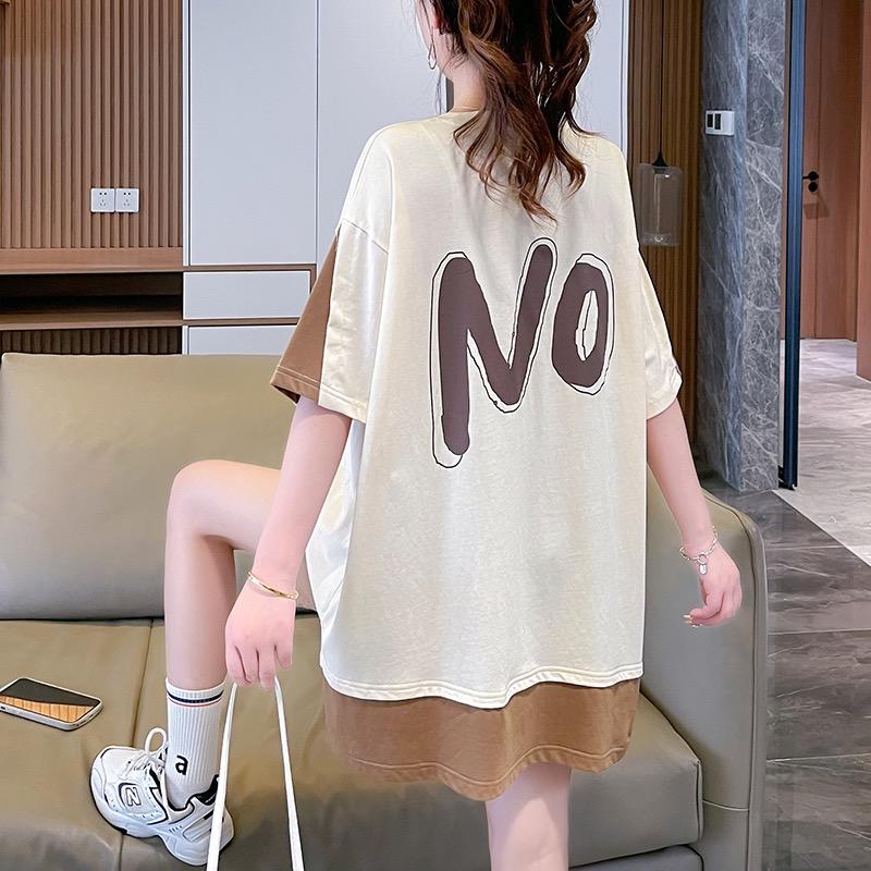 100%純棉後包領韓版中長撞色YES OR NO 短袖T 4色 M-2XL